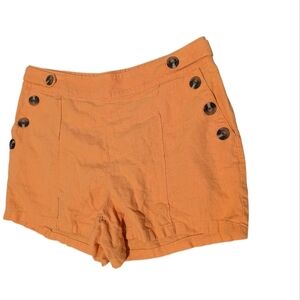 Calligraphie,Women's Orange Button-Detail Shorts,Linen Blend